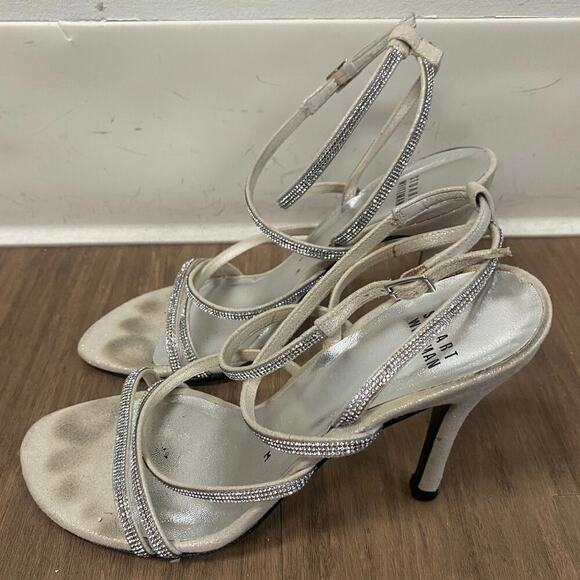Stuart Weitzman Gray Diamond Crystal Strappy High Heeled Sandals Sz 9 - Picture 2 of 7